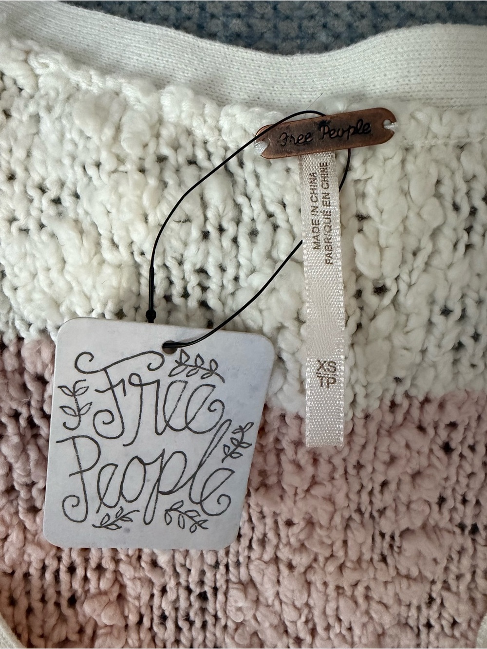 Free People Striped V-Neck Sweater in Pink and Cream - Picture 6 of 6